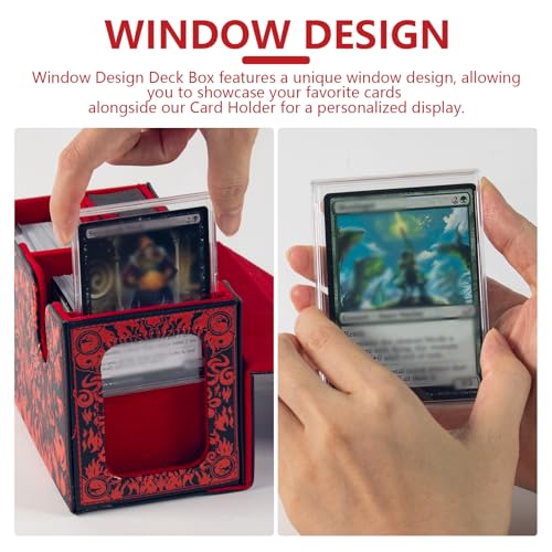 MTG Commander Deck Box with Dice Tray Card Deck Box Fits 160 Double Sleeved /200 Single Sleeved trading Cards, TCG deck box with 6 DICE 1Acrylic Dividers 1 Card Holder (Fire) - color: Fire