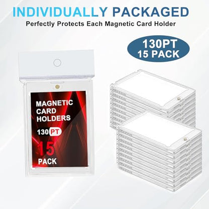 130pt Magnetic Card Holders, 15ct One Card Touch Holder for Trading Cards, Baseball Card Protectors Hard Plastic, Magnetic Thick Card Display Case for Sports Cards, Game Cards - size: 130pt, 15pcs