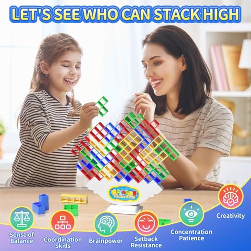 Ziogogco 48Pcs Balance Stacking Blocks Game, Gift for Kids Ages 3-14 | Gets kids thinking. Includes 22 cards and a travel storage bag. Great for birthdays, Christmas, and stocking stuffers
