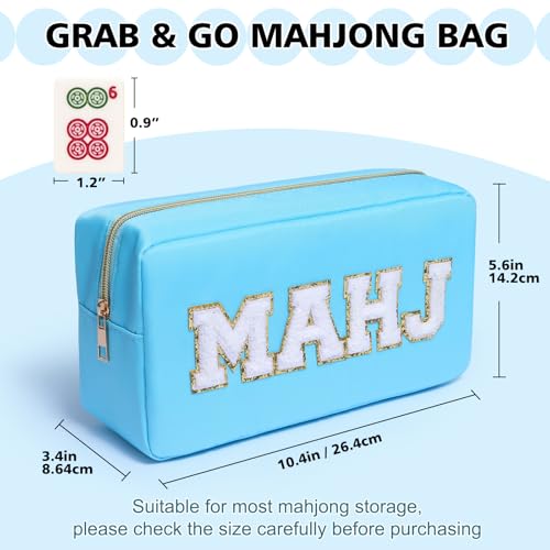 Mahjong Tile Bag Mahjong Bag with Zipper Travel Mahjong Carrying Case Storage Pouch Gifts for Mahjong Lovers Accessories - color: Blue -Mahj