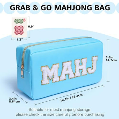 Mahjong Tile Bag Mahjong Bag with Zipper Travel Mahjong Carrying Case Storage Pouch Gifts for Mahjong Lovers Accessories - color: Blue -Mahj