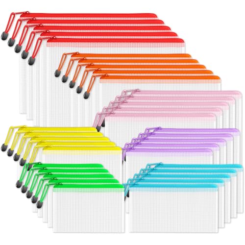 SUNEE Multisize Plastic Zipper Pouches (7 Colors, 35 Packs), Water-Resistant Zip Bag for School Office Supplies, Puzzles & Games Organizing Storage - color: Multicolored, size: 7-Size