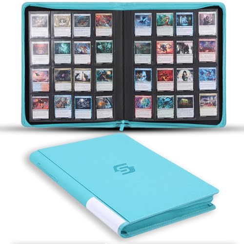 Snekdy premium 1024-pocket trading card binder, 16-pocket cards album, waterproof PU-leather Cover album with side loading, holds gaming, baseball, basketball & sports cards Turquoise - color: Turquoise