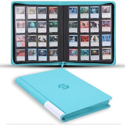 Snekdy premium 1024-pocket trading card binder, 16-pocket cards album, waterproof PU-leather Cover album with side loading, holds gaming, baseball, basketball & sports cards Turquoise - color: Turquoise