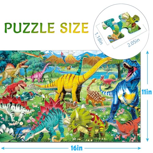 100 Piece Puzzles for Kids Ages 4-6 6-8 8-10, Educational Dinosaur Toys | 100 Piece Dinosaur Learning Educational Jigsaw Puzzles, Kids Puzzles Ages 5-8 Gifts for Girls Boys - Every Piece is Unique - color: Dinosaur World 2