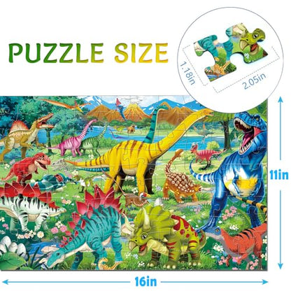 100 Piece Puzzles for Kids Ages 4-6 6-8 8-10, Educational Dinosaur Toys | 100 Piece Dinosaur Learning Educational Jigsaw Puzzles, Kids Puzzles Ages 5-8 Gifts for Girls Boys - Every Piece is Unique - color: Dinosaur World 2