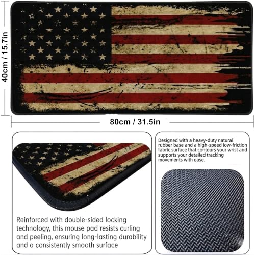 Desk Mat Gaming Mouse Pads – Antique USA Flag, X-Large 31.50 x 15.75 Inch Extended Gaming Mouse Pad, Large Desk Mat, Non-Slip Backing with Ultra-Smooth Surface for Gaming, Office & Home Desk - color: Antique Usa Flag, size: X-Large
