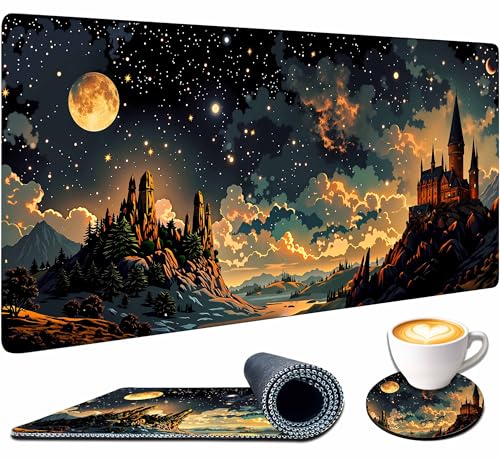 Extended Large Mouse Pad for Desk 35.4 X 15.7 Full Desk Mousepad for Keyboard and Mouse Mat Desktop Decor and Accessories XXL Mouse Pad for Home Office Mousepad Castle Night - color: Castle Night-XXL, size: Extra XXL -35.4"X15.7"