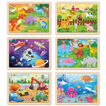 SYNARRY Wooden Puzzles for Kids Ages 4-6, 6 Packs 60 PCs Jigsaw Puzzles Preschool Educational Toys for Children Ages 4-8, Puzzles for Kids Ages 6-8 Boys Girls, Easter Basket Stuffers for Kids
