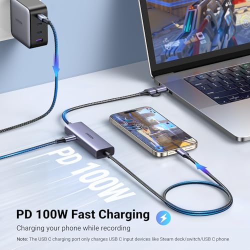 UGREEN 2K 30FPS 1080P 60FPS USB C Video Capture Card for Streaming, Gaming | 100W Power Delivery, Type C to 4K USB3.0, Compatible with Switch 2, iPad, Quest 3, Steam Deck, iPhone 17