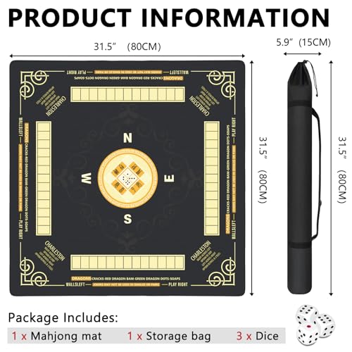 Mahjong Mat with Rules, 31.5" X 31.5" Noise Reduction Mahjong Table Cover with Carrying Bag and 3 Dice, Mahjong Lovers Gifts Non Slip Gaming Mat for Board Tile Games Poker Card Dominoes Game Nights - color: A06