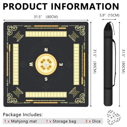 Mahjong Mat with Rules, 31.5" X 31.5" Noise Reduction Mahjong Table Cover with Carrying Bag and 3 Dice, Mahjong Lovers Gifts Non Slip Gaming Mat for Board Tile Games Poker Card Dominoes Game Nights - color: A06