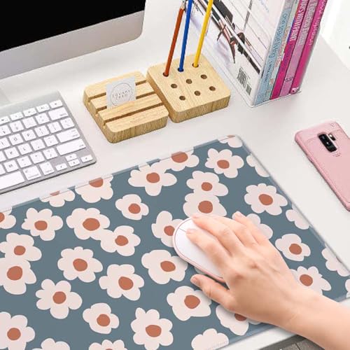 Gaming Mouse Pad, Large Mouse Pads for Women, Non-Slip Rubber Base Mousepad, Keyboard Mouse Mat, Desk Pad with Stitched Edges, 31.5x11.8inch Daisy Floral Pattern - color: Daisy Floral Pattern