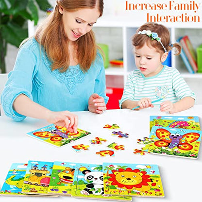 Yunsailing 40 Pack Wooden Puzzles for Kids Ages 3-5, Animals Jigsaw Puzzles for Toddlers Age 2-8, Preschool Educational and Learning Toys Gifts for Kids Children Birthday Party