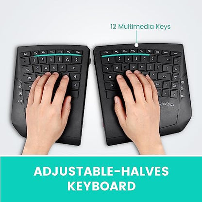 Perixx PERIBOARD-624B US, Wireless Ergonomic Split Keyboard - Up 30 Ft Separation - Adjustable Tilt Angle - Low Profile Membrane Keys - Black - US English - style: Wireless