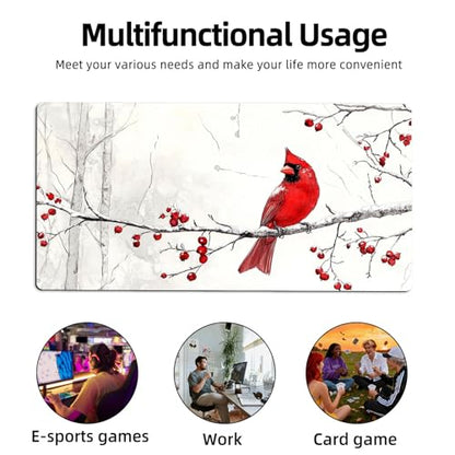for MTG Playmat TCG Card Game Mat with Stitched Edges,Board Game Mats Non-Slip Waterproof Rubber Base 24 x 14 inch for CCG RPG DTCG Trading Card,Red Cardinal Winter Branch - color: Red Cardinal Winter Branch