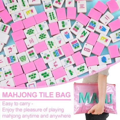 Soulchen Kaleidoscope Mahjong Tile Set 160 Mahjong Tiles 1.2'' Pink American Mahjongs Tile Set with Mahjongs Bag (Bamboo) - style: Bamboo