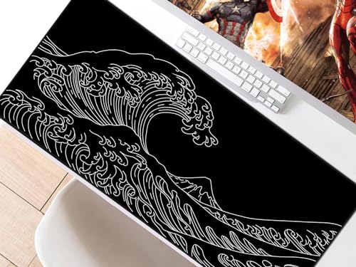 JIALONG Gaming Mouse Pad, Large Mousepad with Non-Slip Rubber Base, Smooth Cloth Surface Desk Keyboard Mat for Computer, PC, Laptop, Desktop 35.4 x 15.7 Inches, Black - color: Dimgray