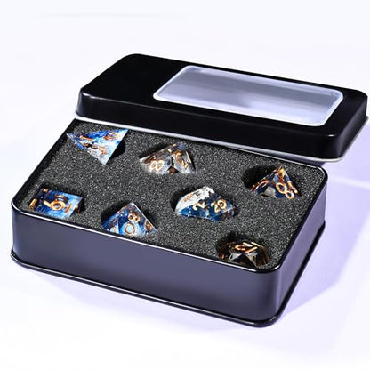 AUSTOR 7-Die DND Dice Set Sharp Edge Resin Dice Handmade Polyhedral Dice for Dungeons and Dragons RPG MTG Table Games（Wave Blue - color: Wave Blue