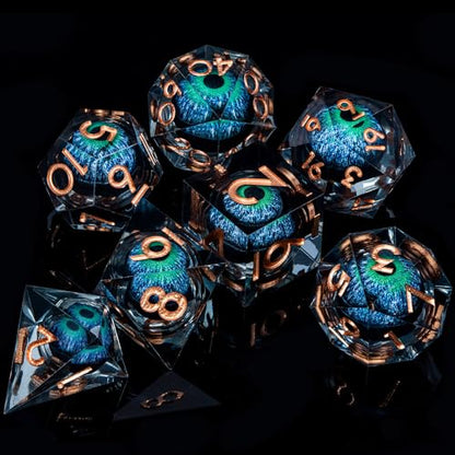 ARUOHHA DND Dragons Eye Dice Liquid Core Blue Green Resin Sharp Edged Dice Set with Gift Box, Compatible with D&D Role Playing Game, Dungeons Polyhedral D and D Dice D20 D12 D10 D8 D6 D4 - color: Yy03-blue Green