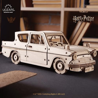UGEARS Wooden 3D Puzzles for Adults - Flying Ford Anglia Harry Potter Puzzle 3D – Harry Potter Flying Car Building Kits for Adults DIY Model Kit with Spring Drive - style: Flying Ford Anglia