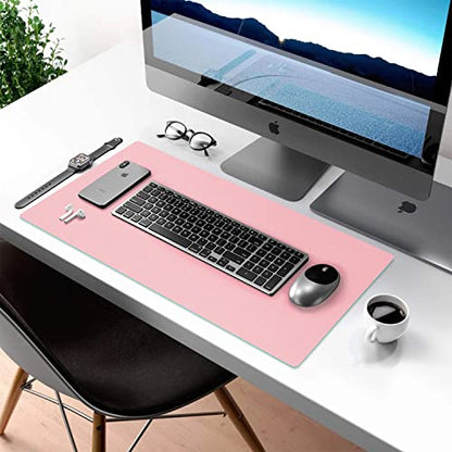 Aothia Double-Sided PU Leather Desk Pad - Non-Slip Large Mouse Pad & Desk Mat for Office, Home - Waterproof, Easy to Clean, Durable Dual-Sided Surface (23.6"x13.7", Pink) - color: Pink, size: 23.6" x 13.7"