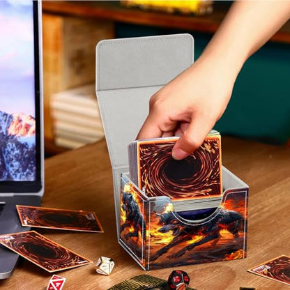 PU Leather Deck Box for MTG Commander Cards, Fits 100+ Double Sleeved Cards, Secure Magnetic Trading Card Storage Case for TCG CCG,Fiery Spirit Wolf - color: Fiery Spirit Wolf
