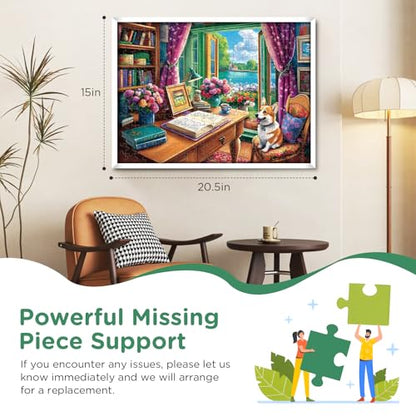 300 Pieces Puzzle for Adults, Corgi Study Book Jigsaw Puzzles for Kids Adults Seniors 300 Pieces, Glossy Sturdy Vibrant Puzzle 300 Piece, Challenging Jigsaw Puzzle Great Gift for Family Friends - style: Corgi