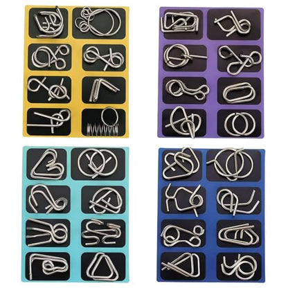 Metal Brain Teaser Puzzles, Set of 32 with Pouch, Steel IQ Games Physics Mind Metal Puzzles for Adults, Basket Stocking Stuffers for Boys Girls Adults Challenge Gifts