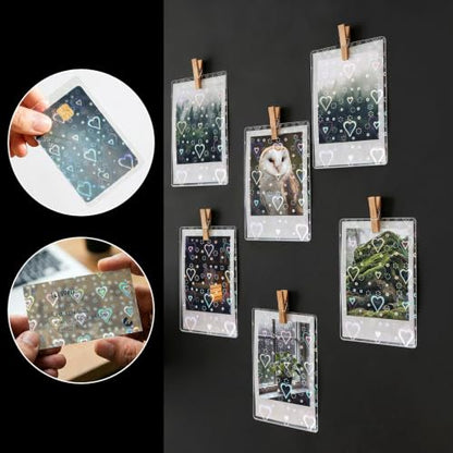 HFATMOS 300 Pcs Photocard Sleeves Laser Flashing Holographic Card Protector | Dustproof Card Sleeves for Mini Photos Credit Name Trading Cards Album Photo Cards, Heart Pattern - color: Heart Pattern