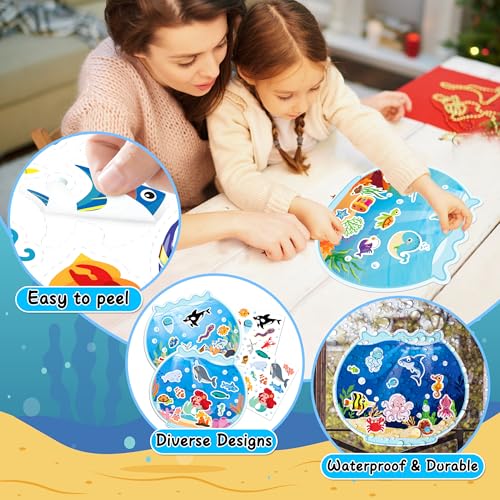 24 Sheets Ocean Stickers with Under The Sea Scenes, Make Your Own Sea Life Animal Fish Stickers, Ocean Summer Crafts Activities for Kids - style: Ocean 24 Sheets
