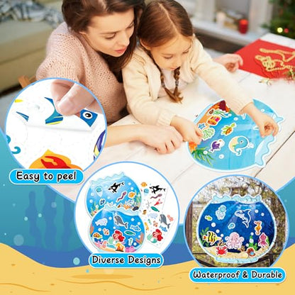 24 Sheets Ocean Stickers with Under The Sea Scenes, Make Your Own Sea Life Animal Fish Stickers, Ocean Summer Crafts Activities for Kids - style: Ocean 24 Sheets