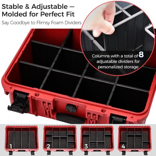 Baseball Card Storage Box, Extra Large Graded Card Case, Hard Carrying Case | Waterproof Slab Case for Graded Cards with 8 Dividers; Holds PSA, BGS, SGC, CGC, CSG Slabs, Top Loaders and Magnetic Holders. - color: Extra-Large Capacity / Black＆Red