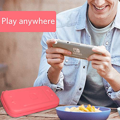 CoBak Carrying Case for Nintendo Switch Lite - with 1 Screen Protector, 1 Grip Case and 4 Thumb Grip Caps, Ultra Slim Premium EVA Travel Pouch Protective Cover, 8 Game Cartridges, Pink