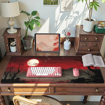 iCasso Desk Protector Mat, Large Japanese Mouse Pad, Full Moon | Stable Rubber Base Mousepad with Stitched Edges, Keyboard Mouse Mat Desk Pad for Work, Office, Home, Game - color: Full Moon