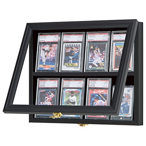 VERANI 8 Graded Card - Sports Baseball Card Display Case Wall Mount Black | 8 Graded Card Display Frame,UV Protection Card Display Box,Sturdy wood frame,Wall mounted vertical cabinet - size: Small-Horizontal-Black