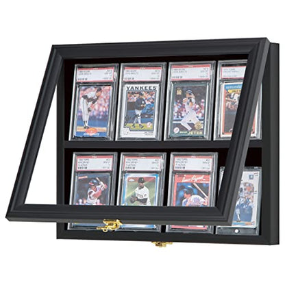 VERANI 8 Graded Card - Sports Baseball Card Display Case Wall Mount Black | 8 Graded Card Display Frame,UV Protection Card Display Box,Sturdy wood frame,Wall mounted vertical cabinet - size: Small-Horizontal-Black
