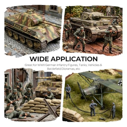 Nicpro 10 Colors WWII German Infantry Model Paint Set, 20ml Acrylic Military Figure Paints, Brush & Airbrush Miniature Paint Kit for Soldiers, Uniforms, Crews, Gear, Weapons & Dioramas with 1 Thinner - style: WWII German Infantry