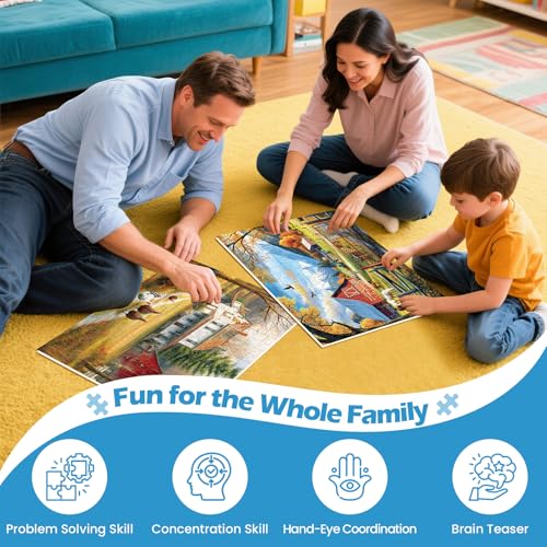2 Pack 300 Pieces Puzzle for Adults,Autumn Puzzle Farm Jigsaw Puzzles 300 Pieces for Adults Kids Seniors Countryside Jigsaw Puzzle Premium Cardboard Puzzles for Tabletop Family Activity Gift - style: Farm Countryside