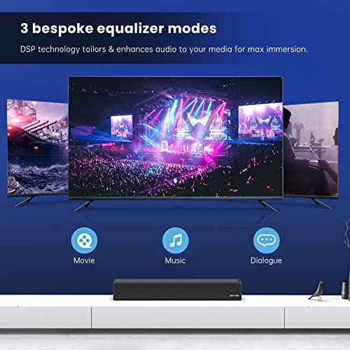 Sound Bar, BESTISAN 50 Watts Soundbar with HDMI, Optical, AUX, USB,Sub Out and Bluetooth Connection, DSP, Bass Adjustable, 16 Inch, Mountable