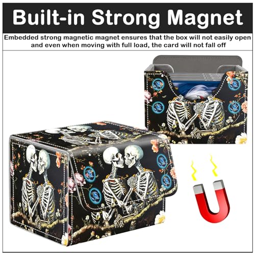 Card Deck Box for MTG Trading Cards with Magnetic Closure,Premium Card Storage Box Case Cover for TCG CCG Magic Cards,Skeleton Lover - color: Skeleton Lover
