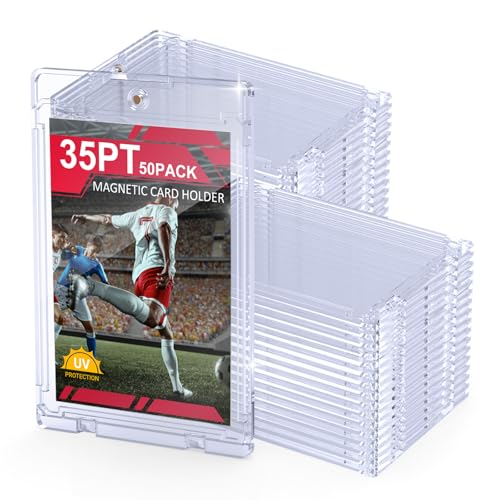 SAMYUCHO 50ct Magnetic Card Holder, 35pt One Card Touch Holders for Trading Cards, U-V Protection Card Display Case Protectors Sleeves Hard Plastic Cover for Sports Game - size: 50 Pack
