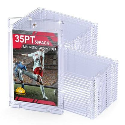SAMYUCHO 50ct Magnetic Card Holder, 35pt One Card Touch Holders for Trading Cards, U-V Protection Card Display Case Protectors Sleeves Hard Plastic Cover for Sports Game - size: 50 Pack