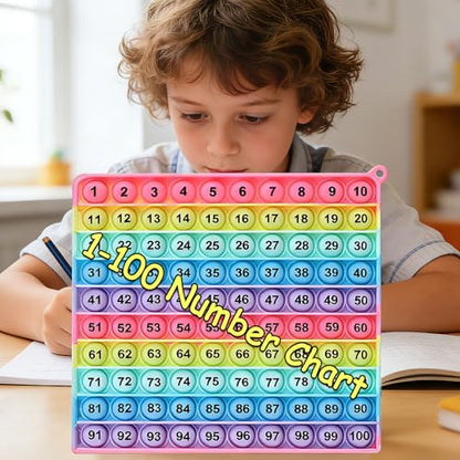 Math operations1-100 Number Learning Pop Fidget Toy, Rainbow Colors, Large Square Math Educational Sensory Game - color: 1-100 Number Learning