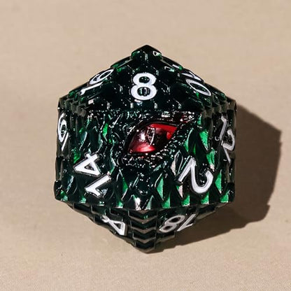 Metal Dice Set D&D,7 PCS Dragon Scale Metallic DND Dice Set,Dragon Eye Metal Dice with Grogeous Gift Case for Dungeons and Dragon Tabletop Game (Dark Green Dragon Scale & Red Eye) - color: Dark Green Dragon Scale & Red Eye