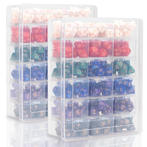 Plastic Storage for 210 Dice, Dice Display Case With 18 Boxes Each Holding up to 12 Dices, Dice Case for DnD Dice Great for Dice Collectors or RPG D&D Games (2-Pack Transparent) - color: 2-Pack Transparent
