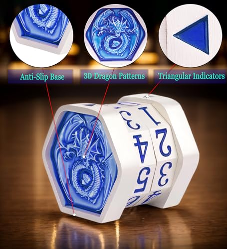 Metal MTG Life Counter Wheel Metal Magic Life Counter MTG Health Tracker MTGs Foundations with Dragon Symbol for Board Games, Cards Games, TTRPGs, Compatible with MTGs(Pearl Silver_Blue) - color: Silverblue