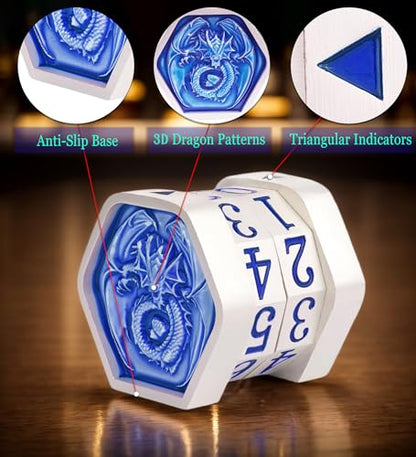 Metal MTG Life Counter Wheel Metal Magic Life Counter MTG Health Tracker MTGs Foundations with Dragon Symbol for Board Games, Cards Games, TTRPGs, Compatible with MTGs(Pearl Silver_Blue) - color: Silverblue