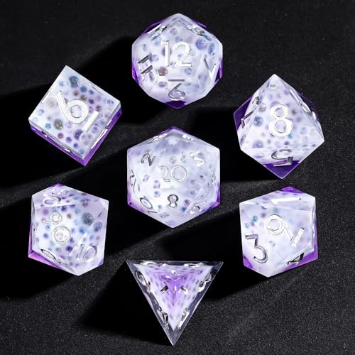 7PCS Cocktail Dice Set,Handmade Sharp Edge Dice Set D&D RPG Polyhedral Die,for Dungeons and Dragons TTRPG Games Roleplaying Games,with Gift Box.(Purple) - color: Cocktail Purple