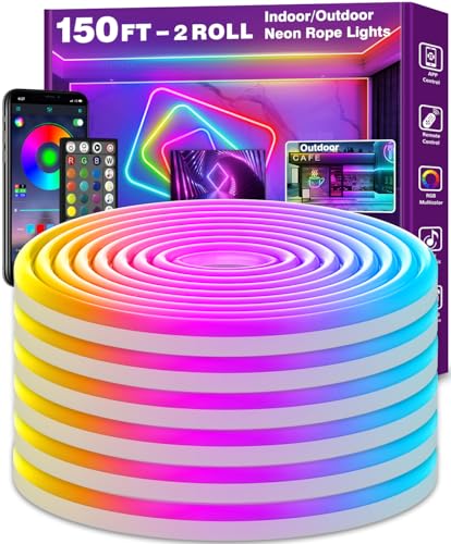 AILBTON 150Ft Neon Rope Lights,Flexible Led Rope Lights Control with App/Remote,Multiple Modes Music Sync Gaming RGB Led Neon Lights for Bedroom Outdoor - size: 150FT